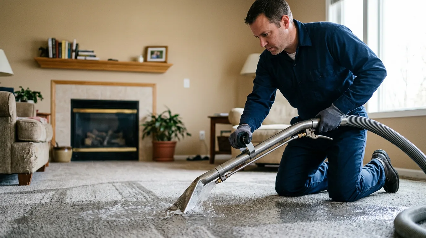 Water damage restoration technician working near Buzzards Bay, MA